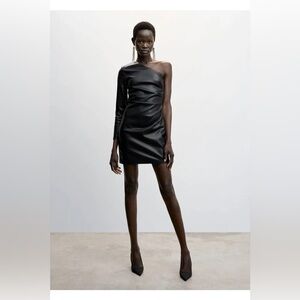 MANGO Elegant Black One-Shoulder Dress